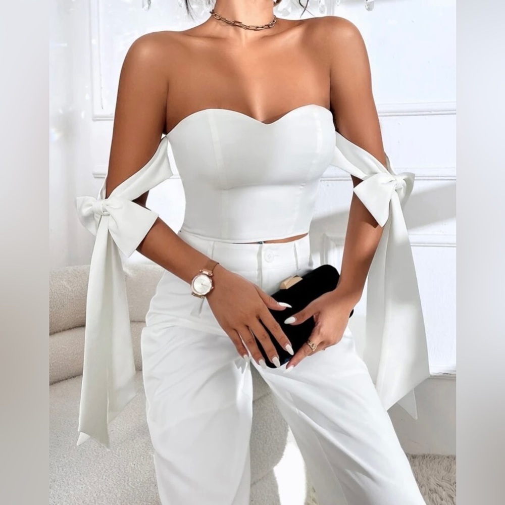 SHEIN White Prive Knot Side Zip Back Bustier Crop Top